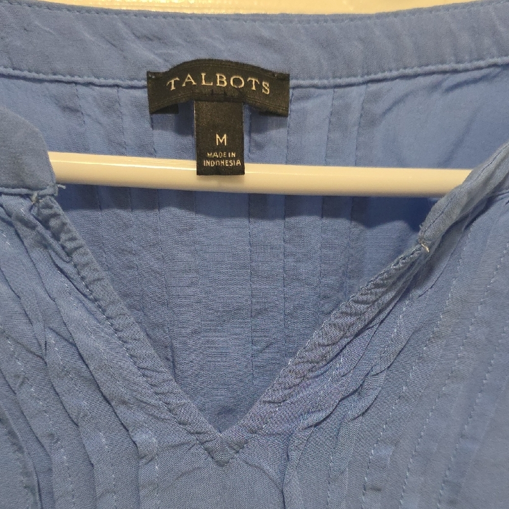 Talbots Cornflower Blue Split Neck Pintuck Blouse - image 6